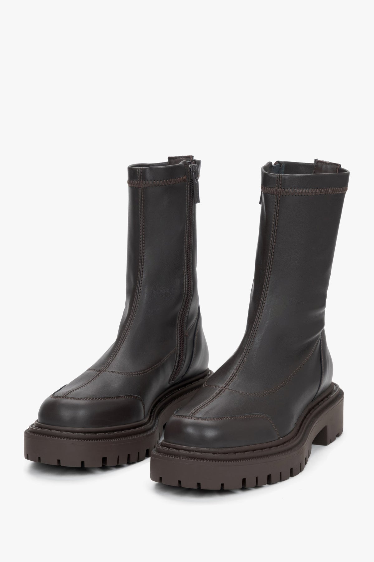 Premium Italian genuine leather dark brown ankle boots for women.