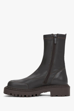 Women's ankle boots in dark brown premium Italian genuine leather.