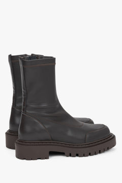 Dark brown genuine Italian leather women's ankle boots, premium quality.