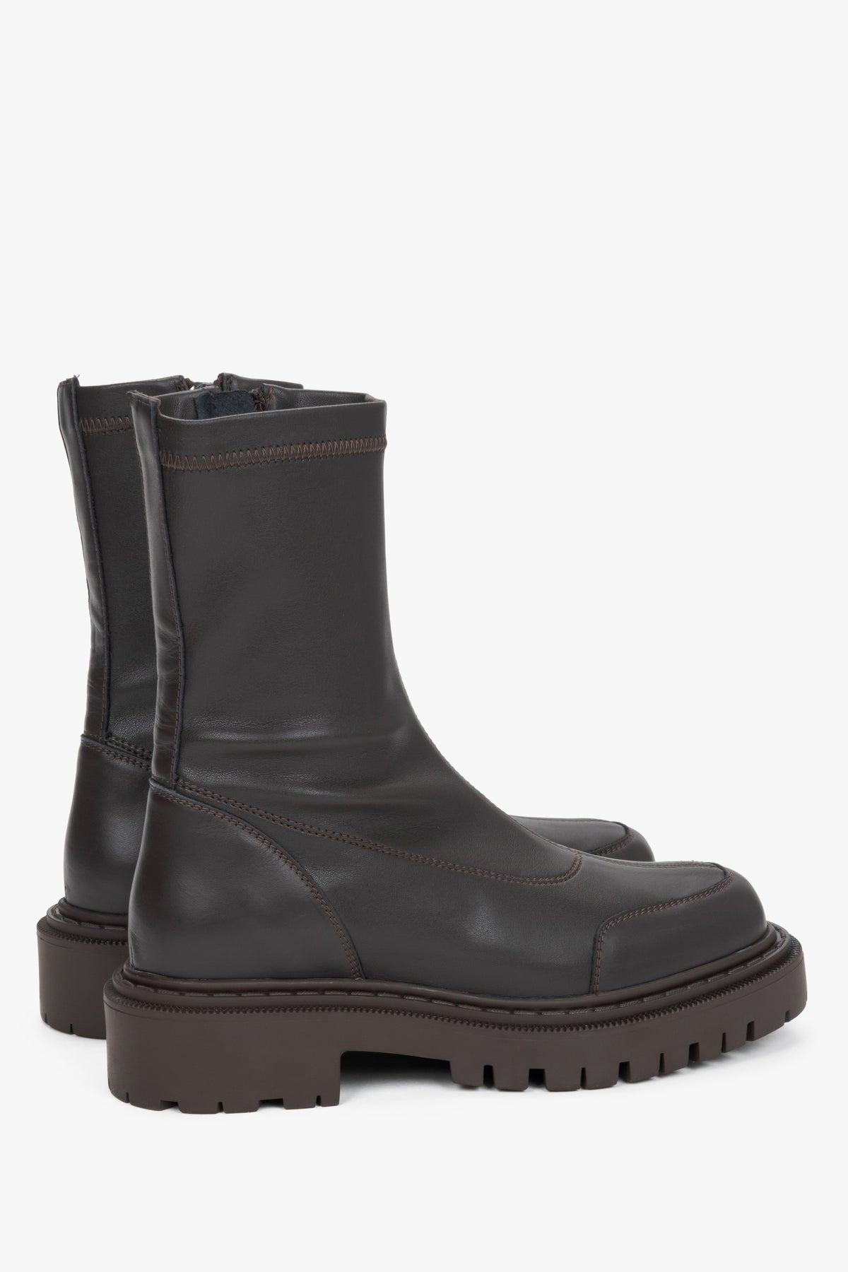 Dark brown genuine Italian leather women's ankle boots, premium quality.