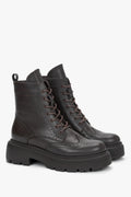 Women's Dark Brown Premium Italian Leather Ankle Boots with Folk Perforations Estro ER00120877.