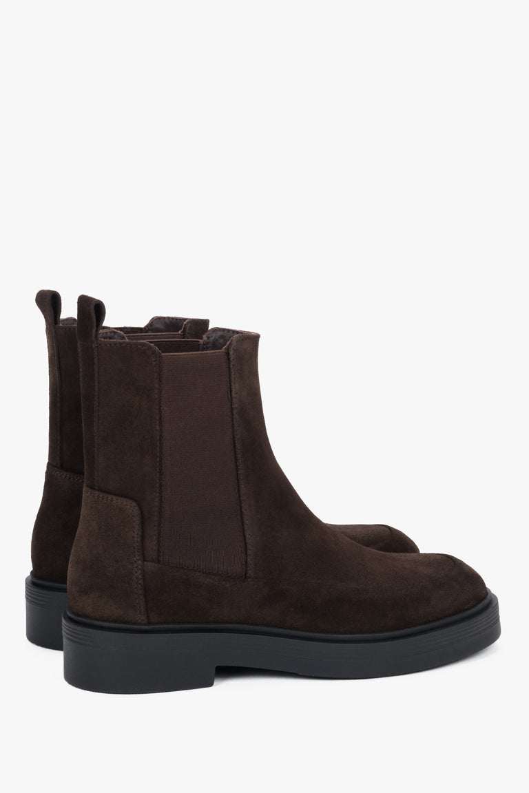 Dark Brown Premium Italian Velour Women's High-Top Chelsea Boots with Black Sole Estro.