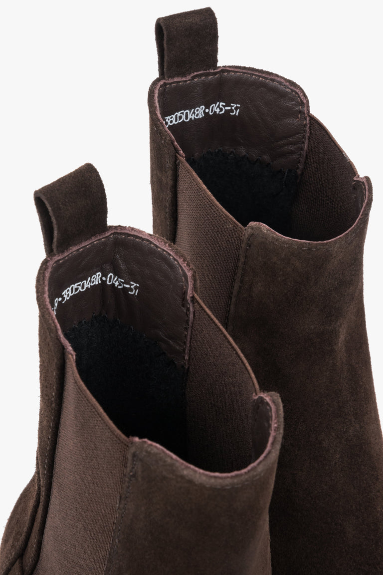 Women's Dark Brown Genuine Italian Velour Tall Chelsea Boots on Black Sole Estro.