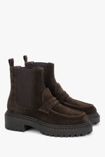 Women's Dark Brown Premium Italian Velour Chelsea Boots with Chunky Sole Estro ER00120803.