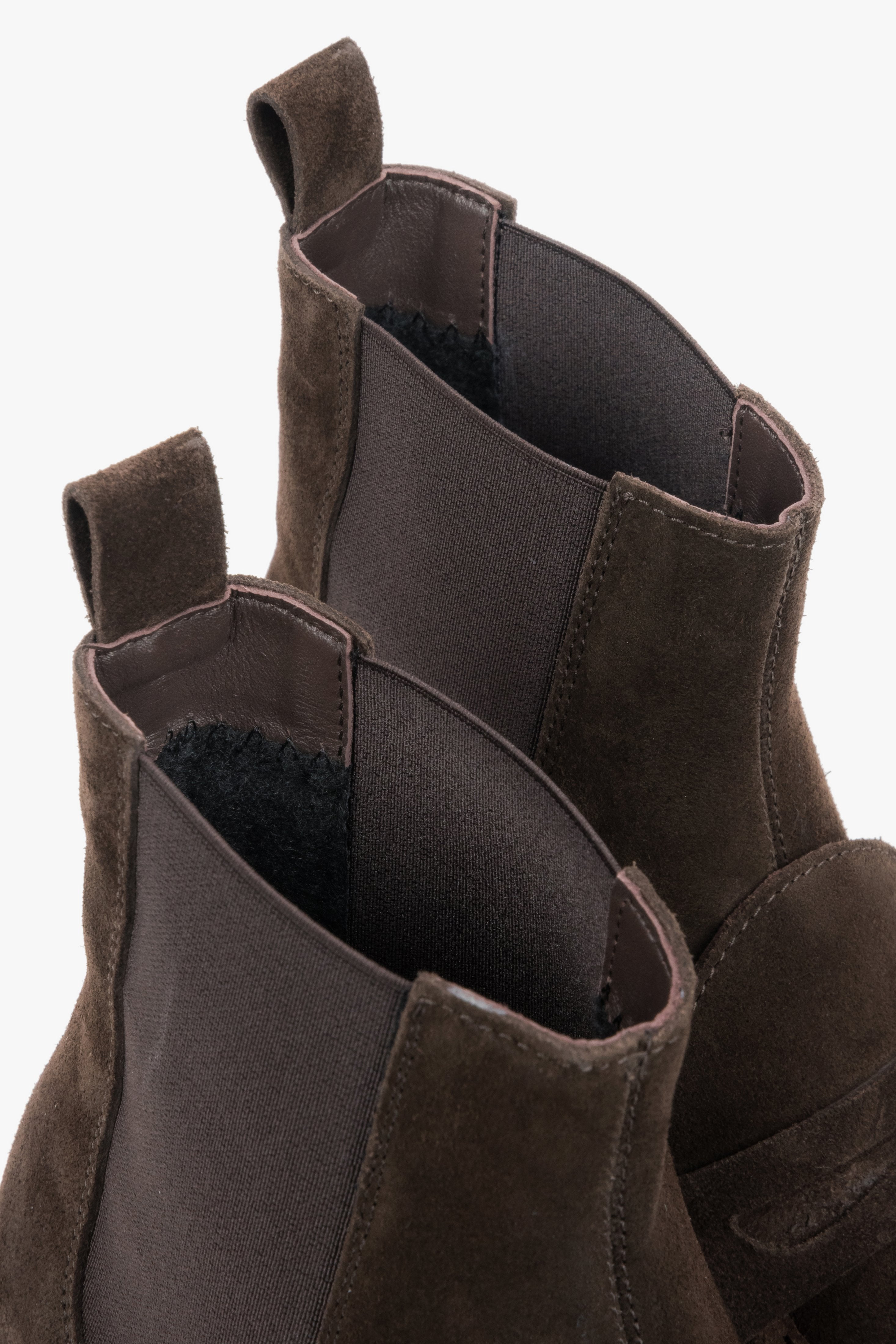 Women's dark brown Italian velour boots Estro - close-up of texture.
