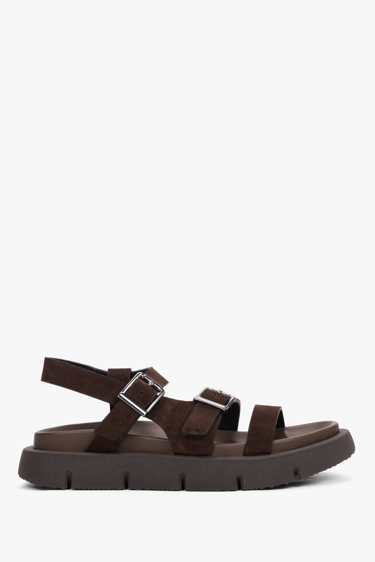 Women’s Dark Brown Sandals Made of Natural Suede With Flexible Sole Estro ER00119757.