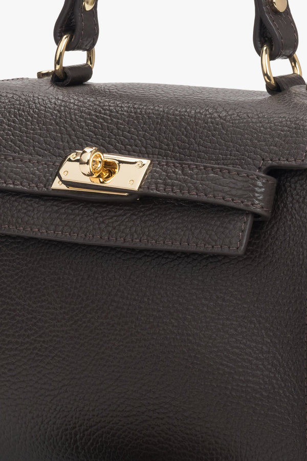 Made of Premium Italian Genuine Leather, Dark Brown Women's Satchel Handbag.