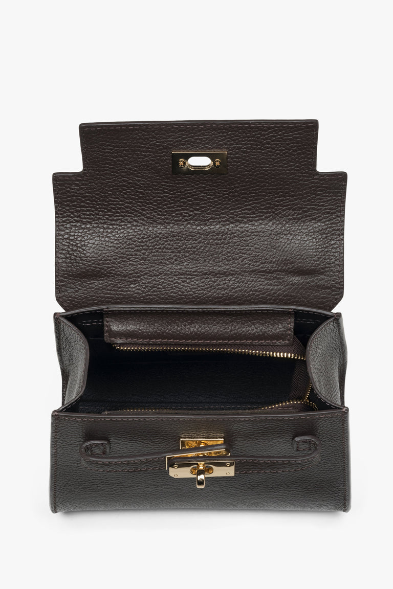 Dark Brown Women's Handbag made of Premium Italian Genuine Leather, Satchel Style.