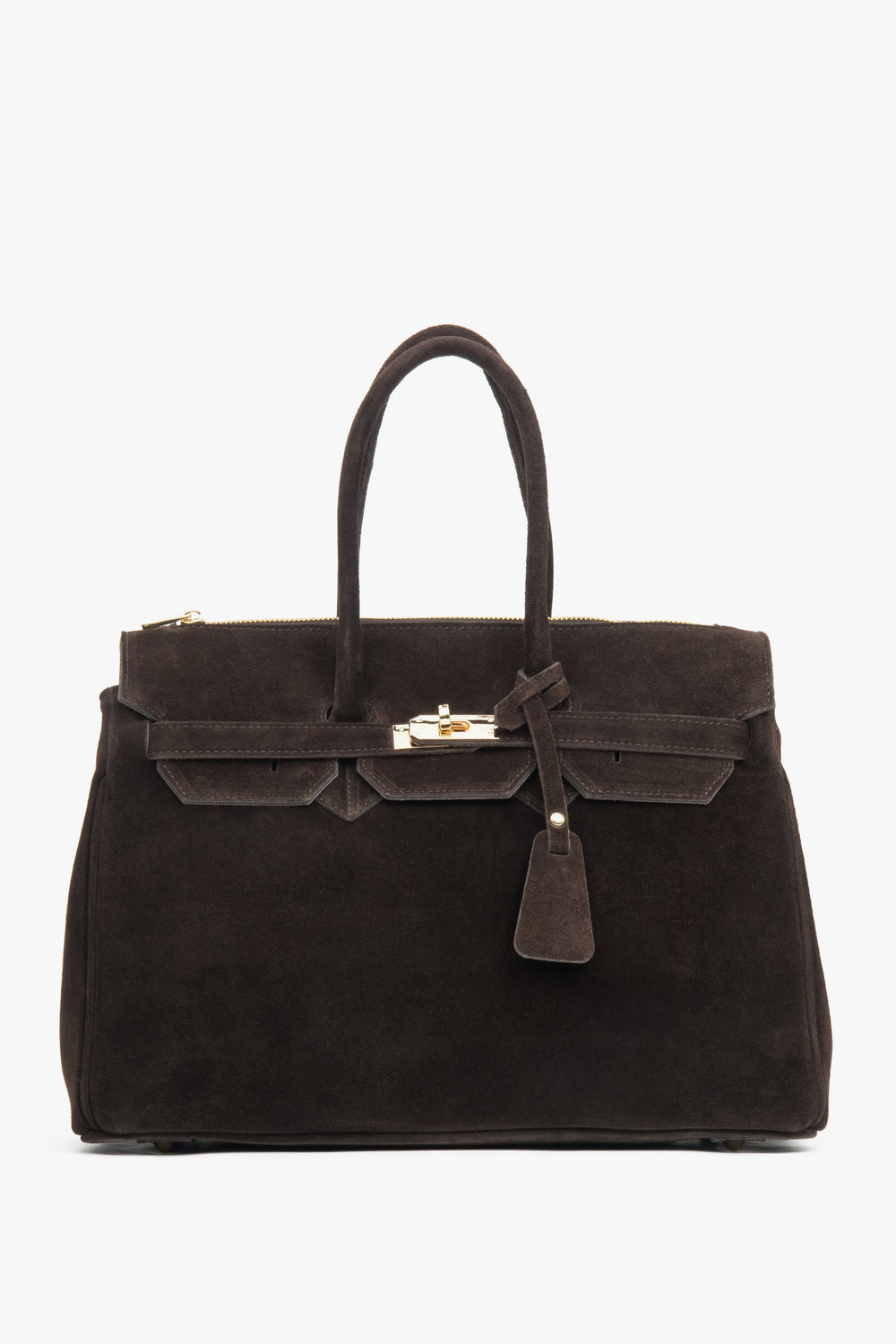 Women's Dark Brown Satchel Handbag made of Premium Italian Velour Estro ER00117942.