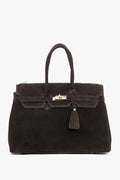 Women's Dark Brown Satchel Handbag made of Premium Italian Velour Estro ER00117942.