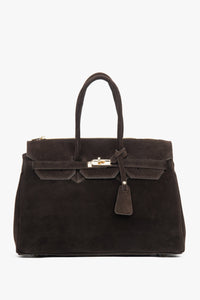 Women's Dark Brown Satchel Handbag made of Premium Italian Velour Estro ER00117942.