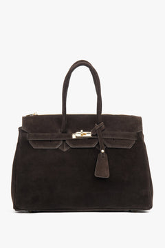 Women's Dark Brown Satchel Handbag made of Premium Italian Velour Estro ER00117942.