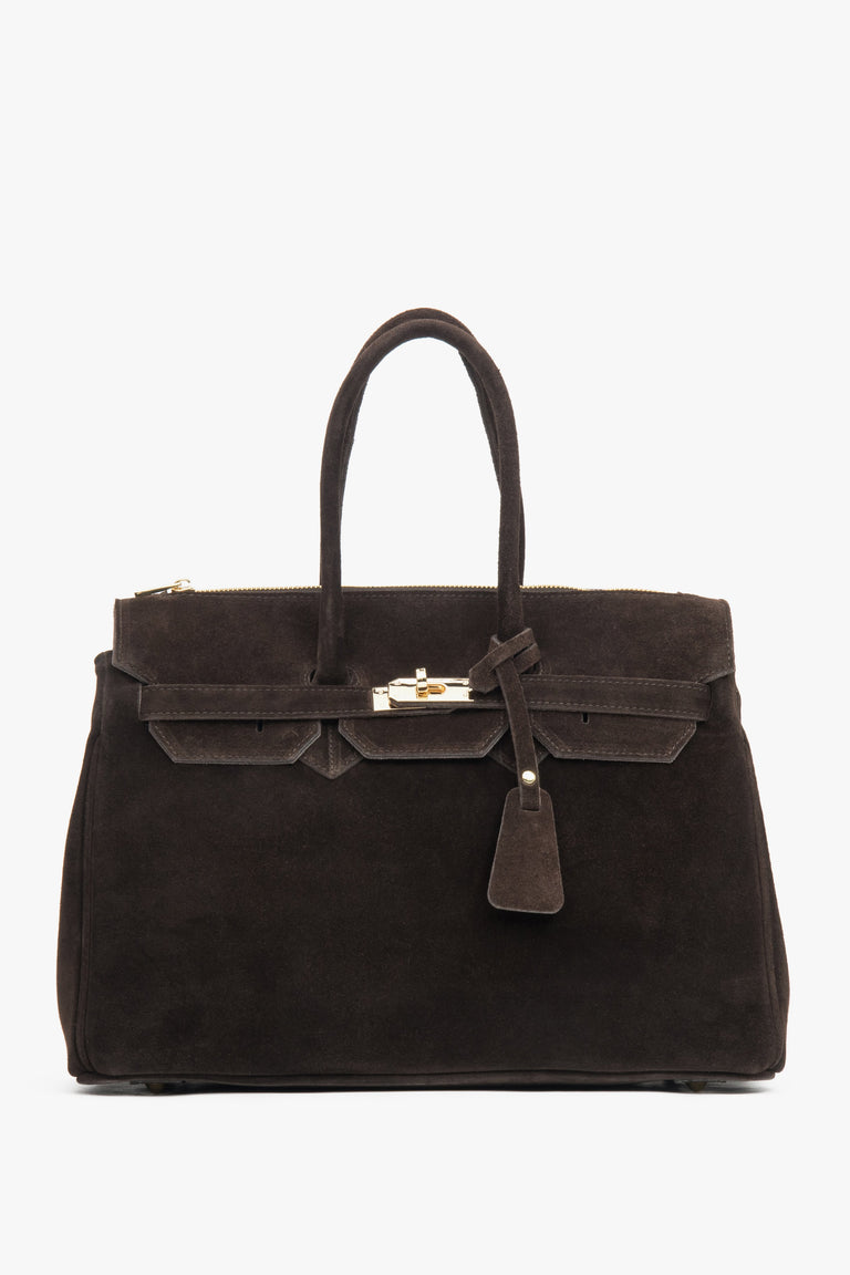 Women's Dark Brown Satchel Handbag made of Premium Italian Velour Estro ER00117942.