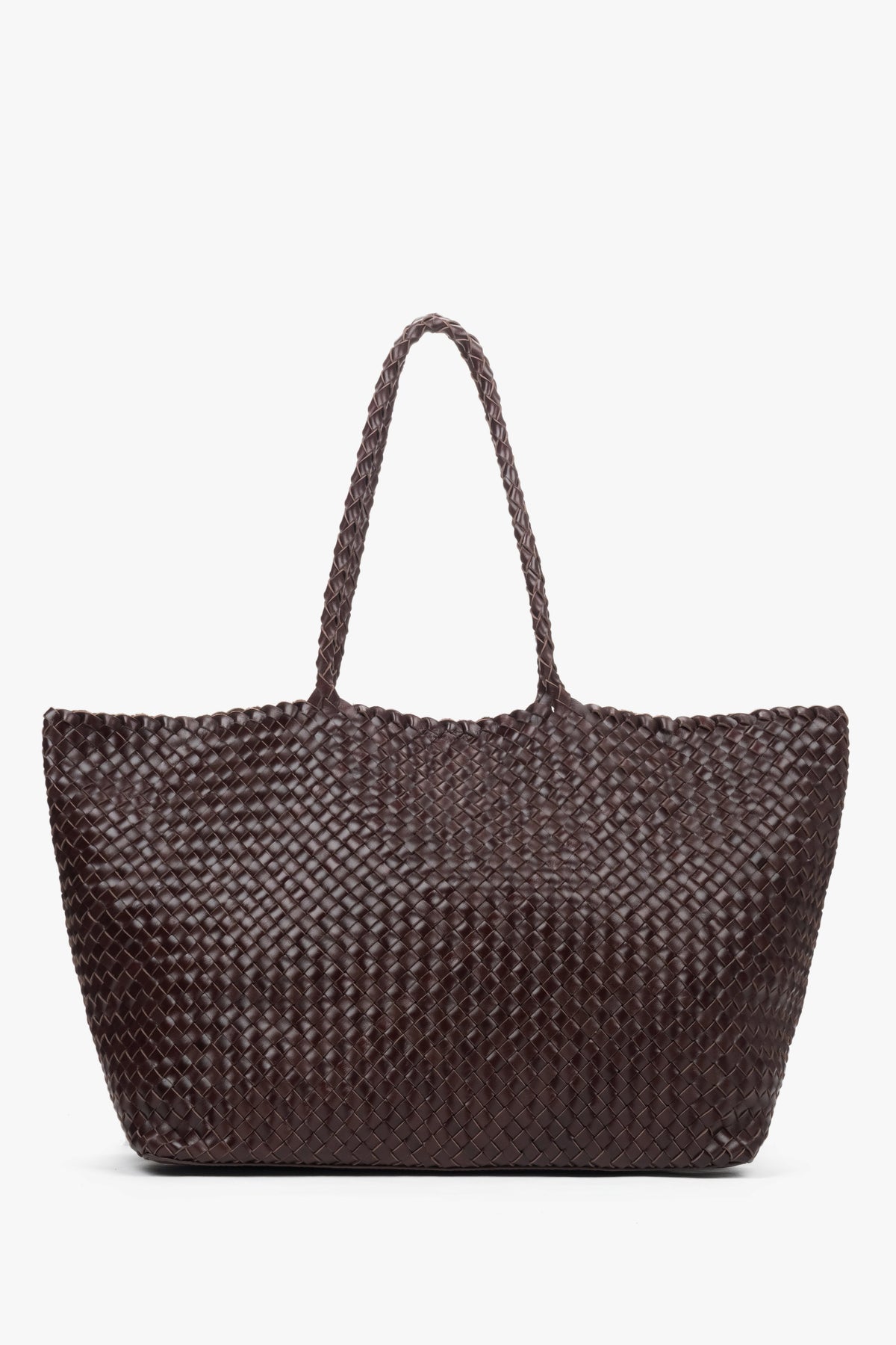 Women’s Dark Brown Shopper Bag in Woven Genuine Leather Estro ER00118928.
