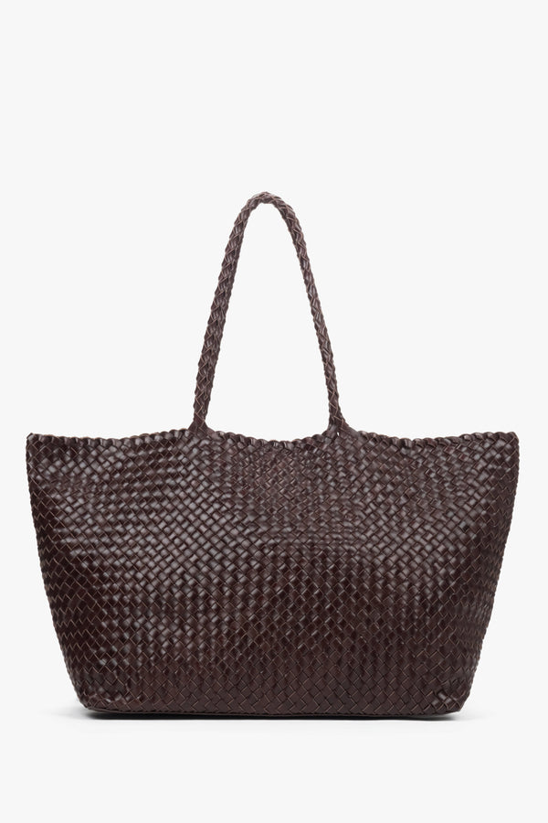 Women’s Dark Brown Shopper Bag in Woven Genuine Leather Estro ER00118928.