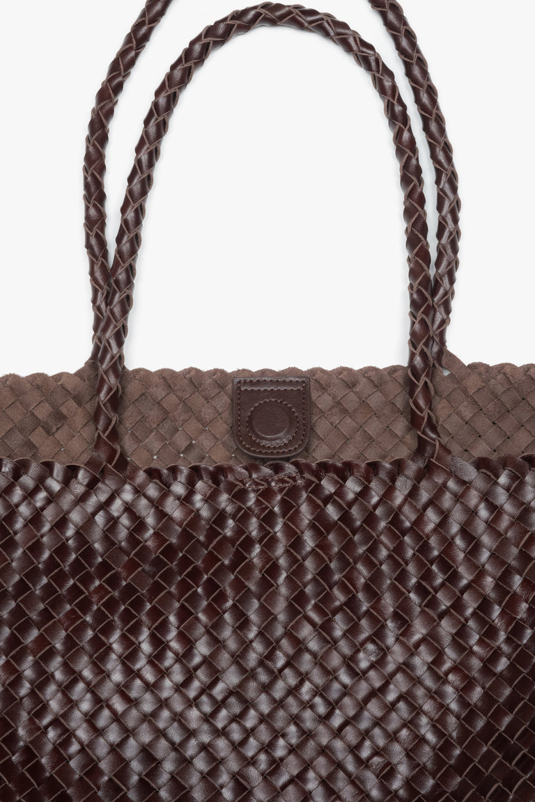 Women’s spacious dark brown shopper bag in genuine leather and natural velour Estro.