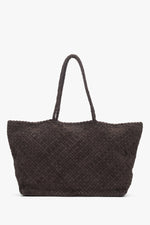 Women’s Dark Brown Shopper Bag in Woven Genuine Velour Estro ER00118927.