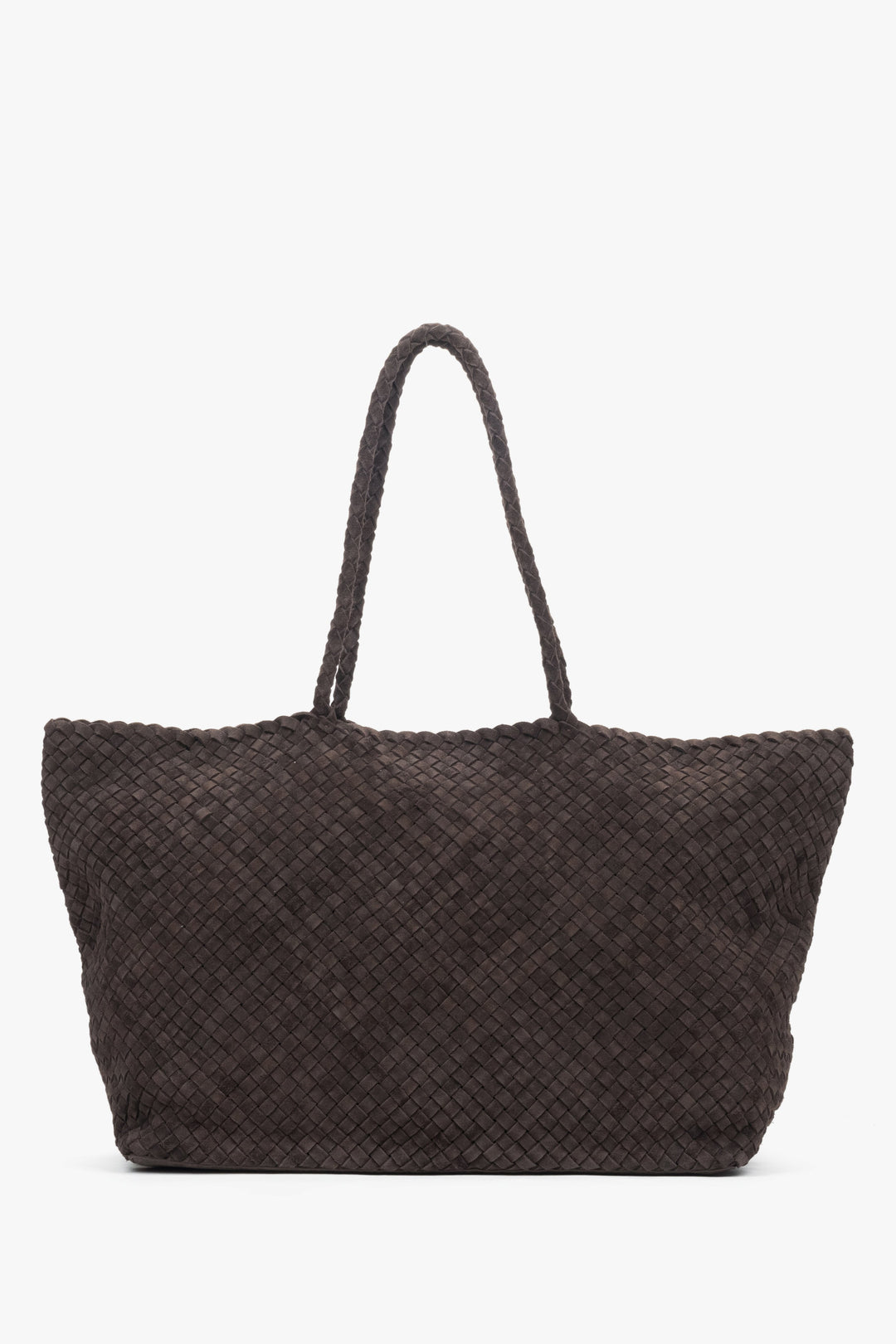 Women’s Dark Brown Shopper Bag in Woven Genuine Velour Estro ER00118927.