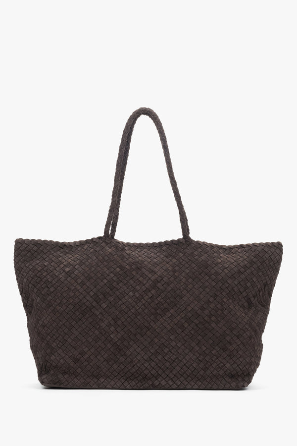 Women’s Dark Brown Shopper Bag in Woven Genuine Velour Estro ER00118927.