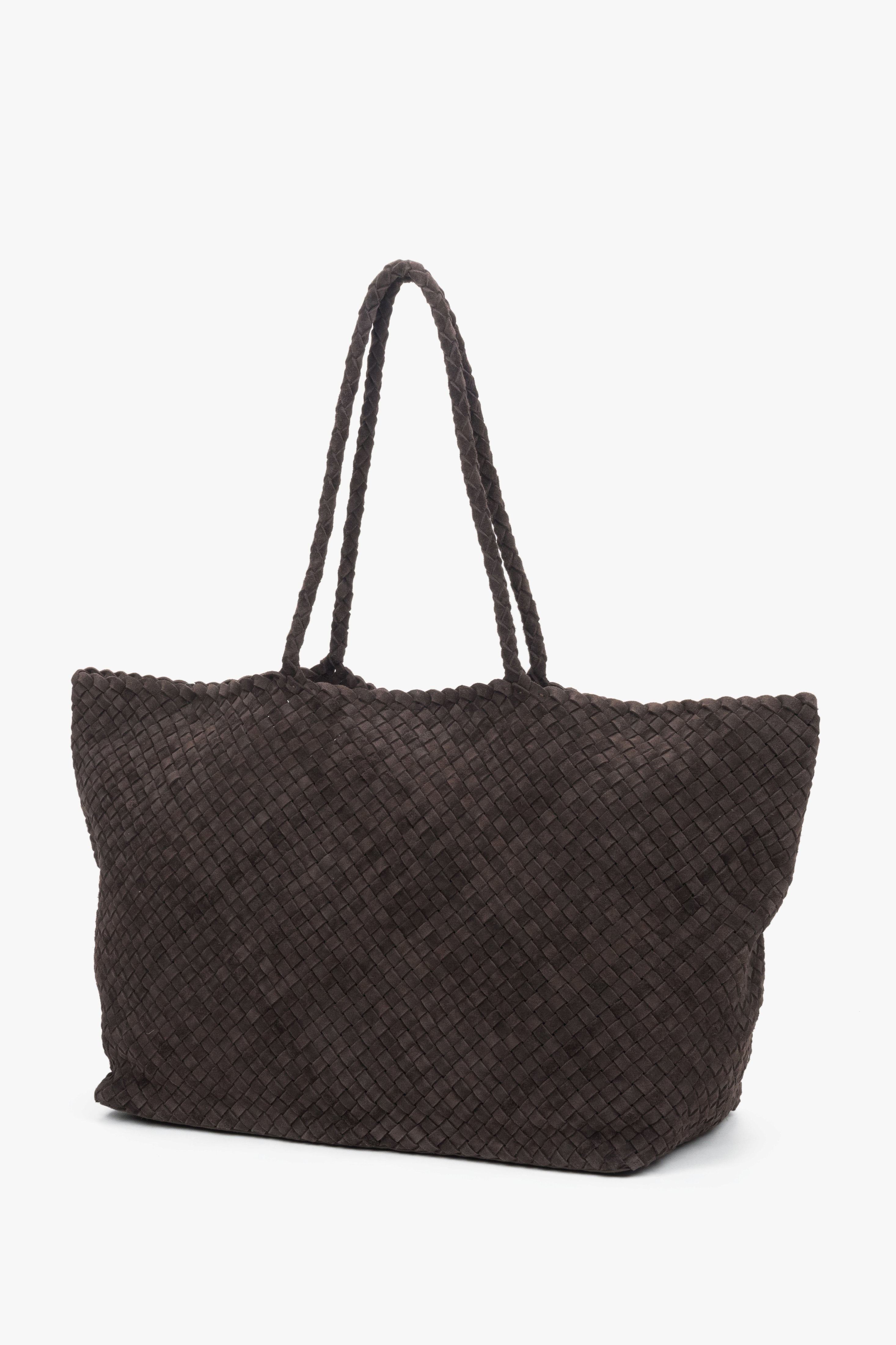 Spacious dark brown shopper bag for women in genuine Velour Estro.