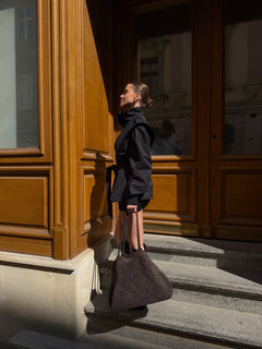 Women’s Dark Brown Shopper Bag in Woven Genuine Velour Estro ER00118927.