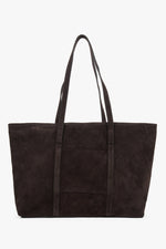 Women’s Dark Brown Shopper Bag made of Premium Italian Genuine Velour Estro ER00118644.