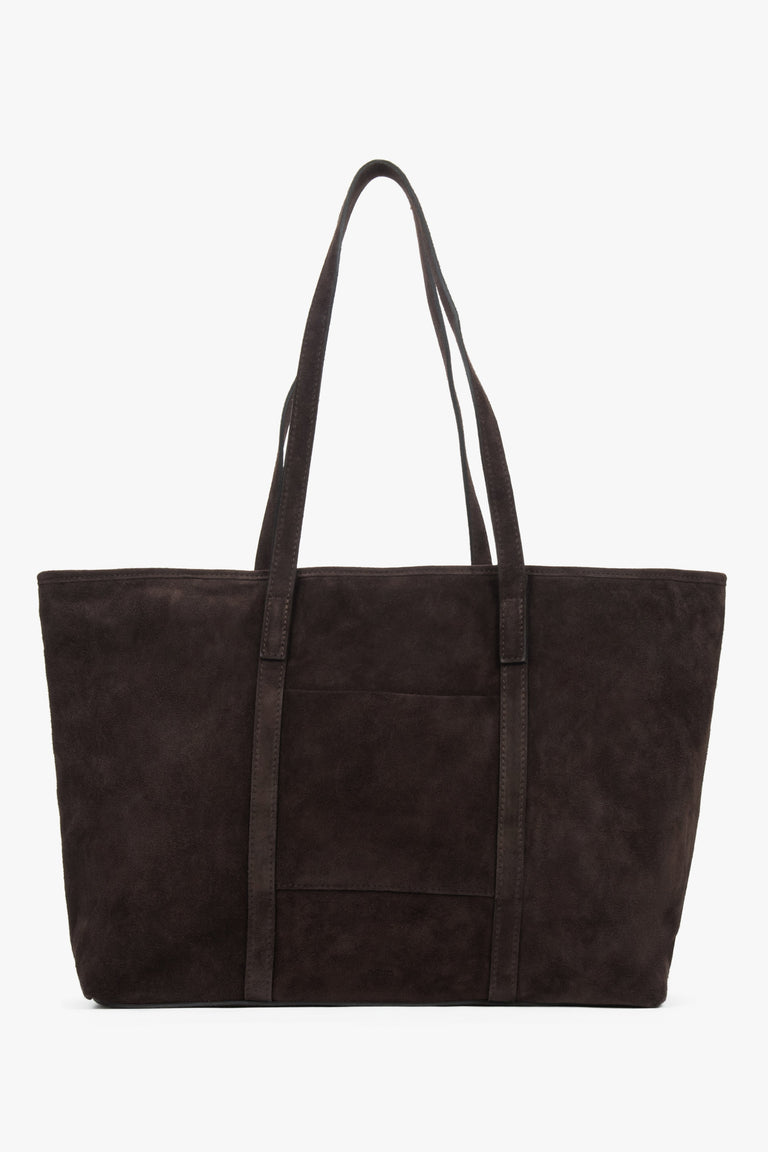 Women’s Dark Brown Shopper Bag made of Premium Italian Genuine Velour Estro ER00118644.