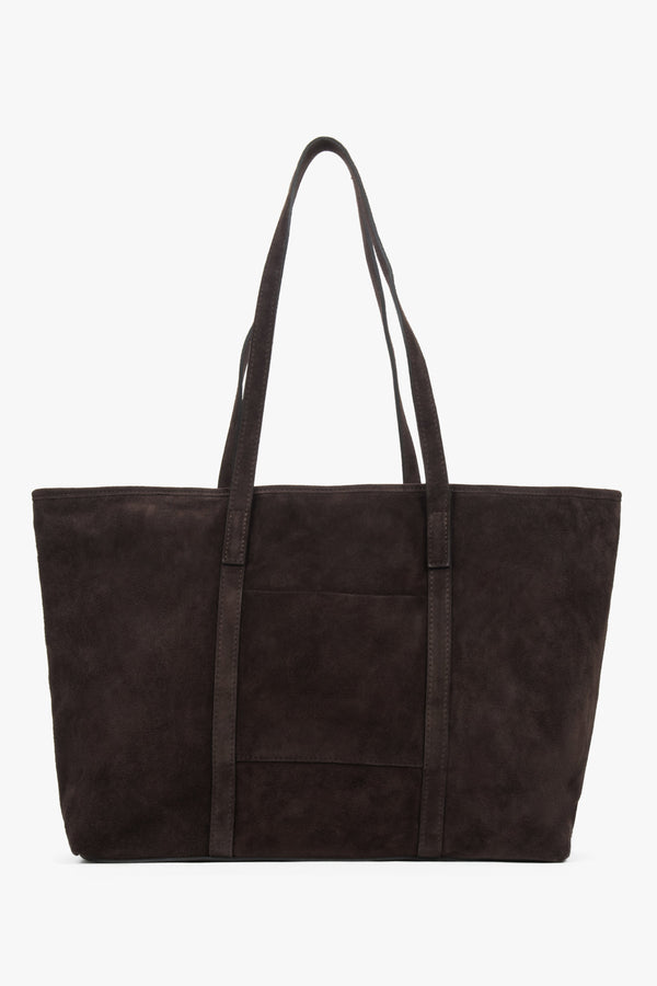 Women’s Dark Brown Shopper Bag made of Premium Italian Genuine Velour Estro ER00118644.