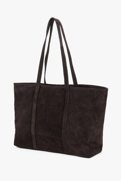 Women’s dark brown shopper bag from Estro, made of Premium Italian genuine velour.