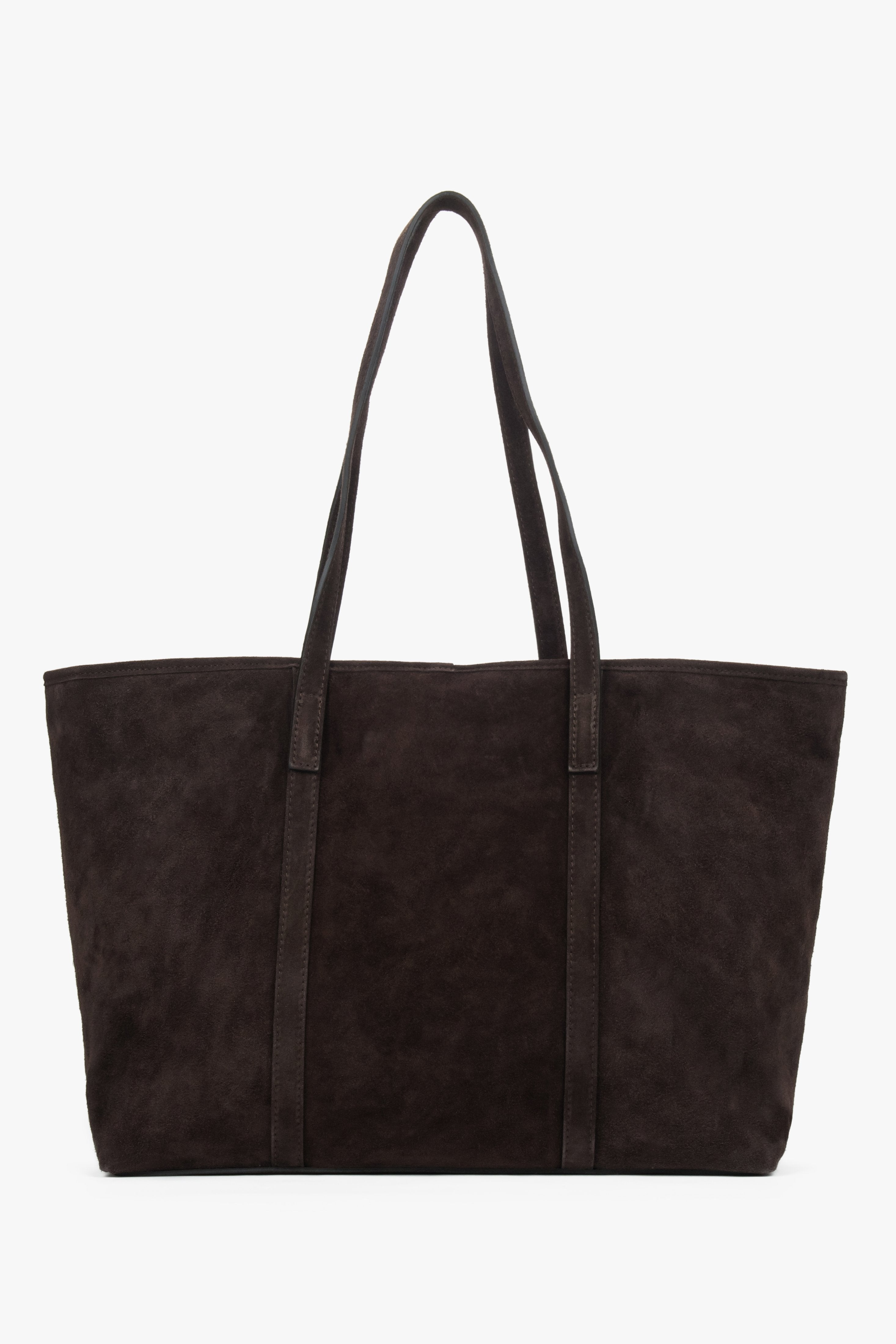 Dark brown Estro shopper bag crafted from Premium Italian genuine velour.