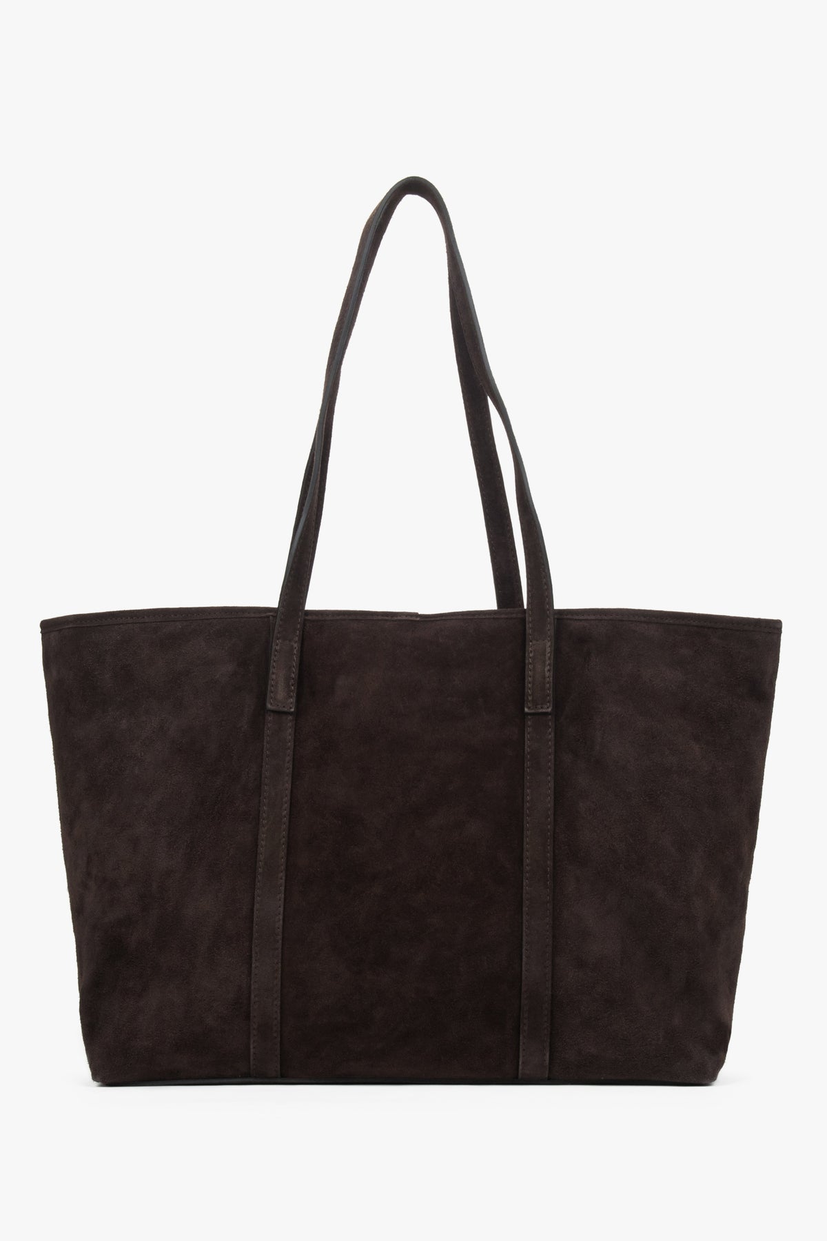 Dark brown Estro shopper bag crafted from Premium Italian genuine velour.