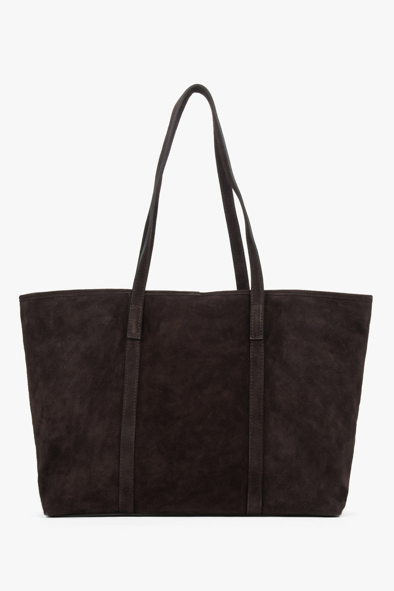 Dark brown Estro shopper bag crafted from Premium Italian genuine velour.
