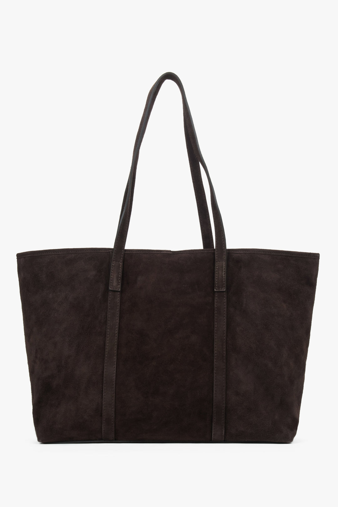 Dark brown Estro shopper bag crafted from Premium Italian genuine velour.