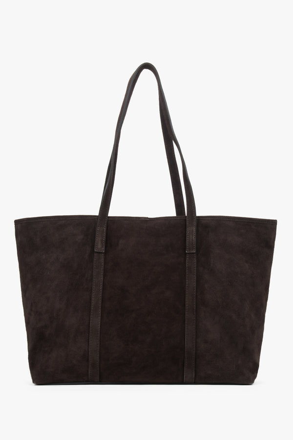 Dark brown Estro shopper bag crafted from Premium Italian genuine velour.