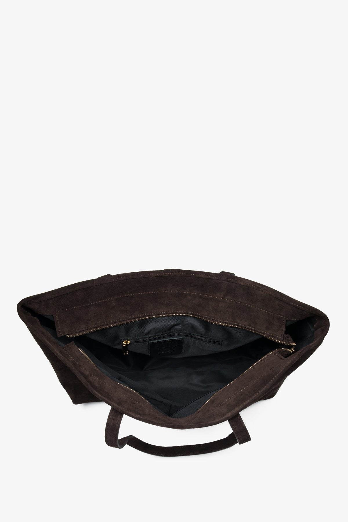 A women’s dark brown shopper bag in Premium Italian genuine velour from Estro.