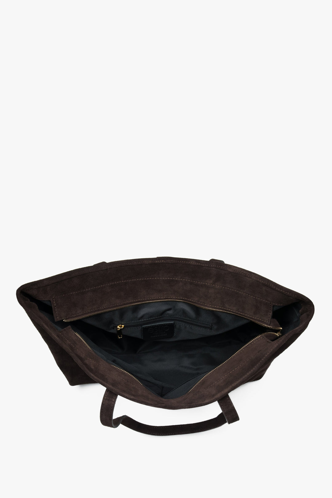 A women’s dark brown shopper bag in Premium Italian genuine velour from Estro.