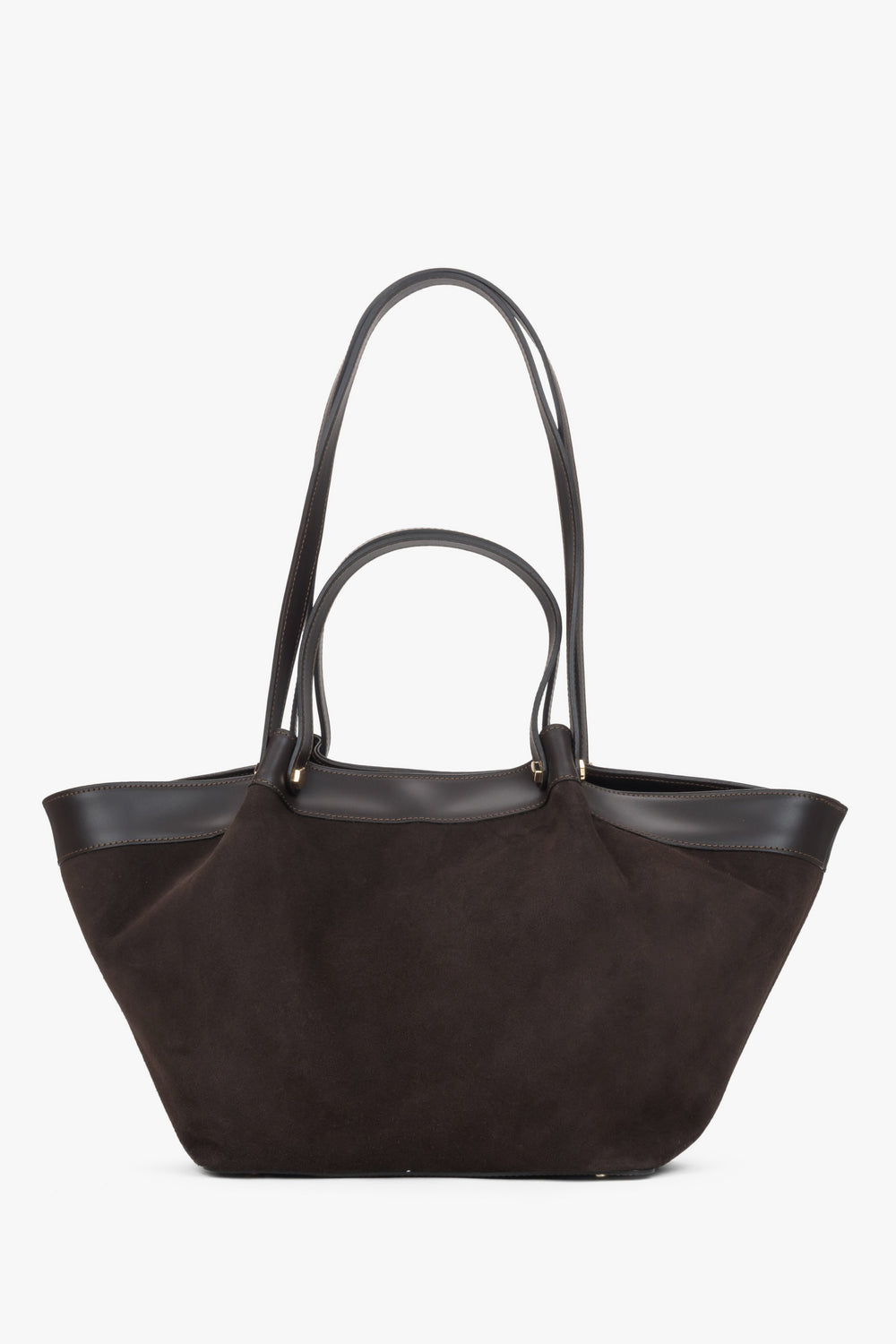 Women's Dark Brown Shopper Bag made of Premium Italian Genuine Velour Estro ER00118561.