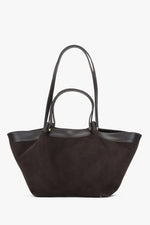 Women's Dark Brown Shopper Bag made of Premium Italian Genuine Velour Estro ER00118561.