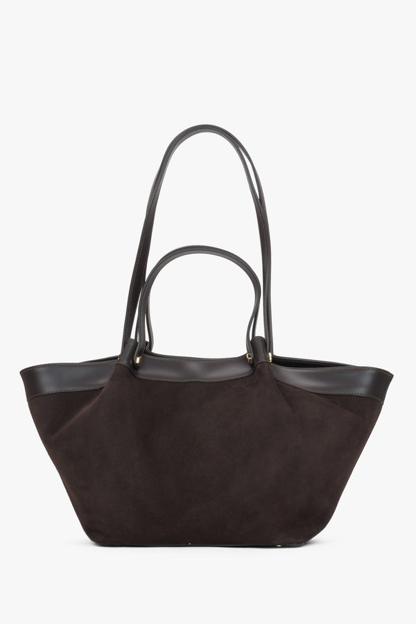 Women's Dark Brown Shopper Bag made of Premium Italian Genuine Velour Estro ER00118561.