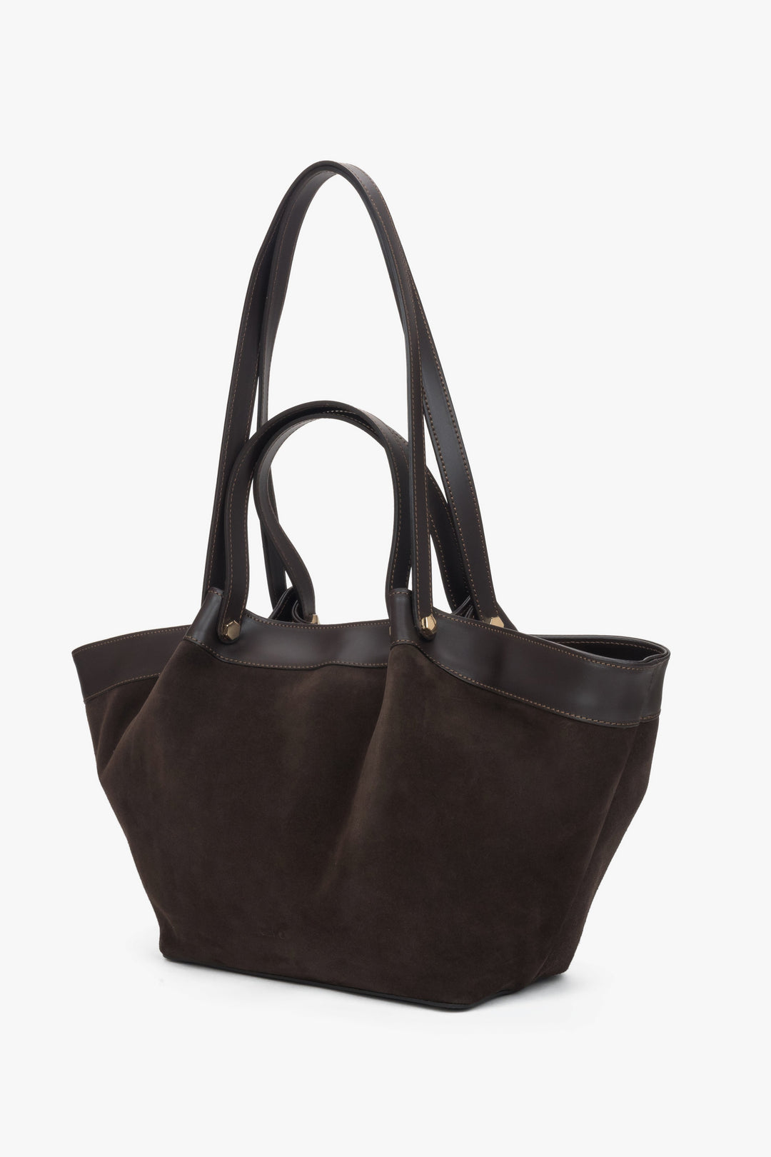 Women’s dark brown shopper bag made of Premium Italian genuine velour by Estro.