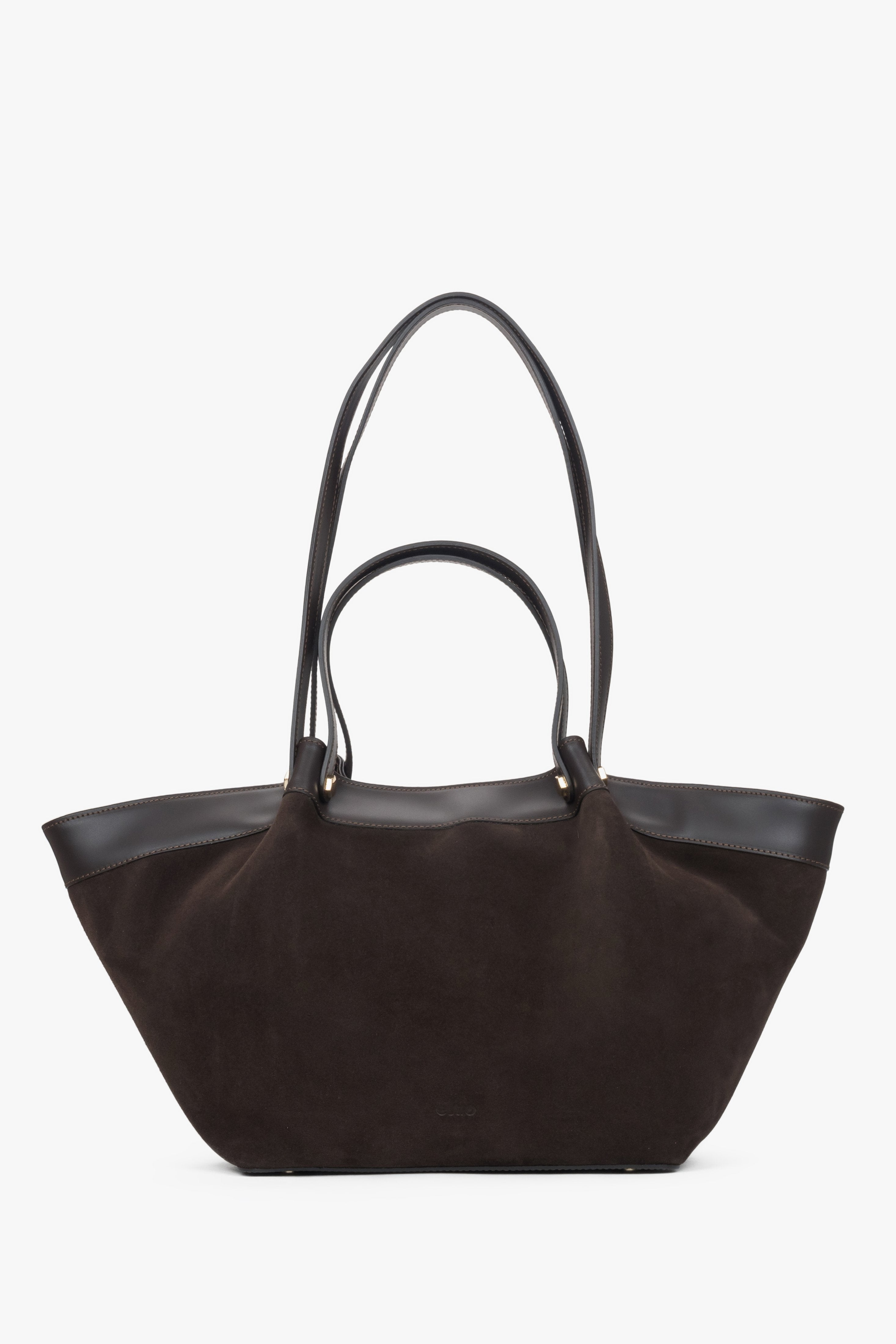 Women’s dark brown shopper bag crafted from Premium Italian genuine velour, Estro.