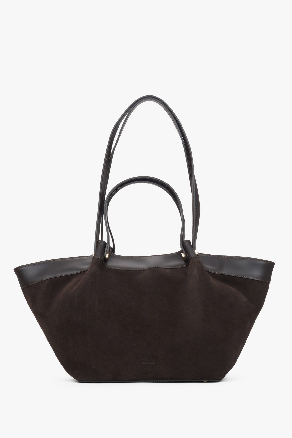 Women’s dark brown shopper bag crafted from Premium Italian genuine velour, Estro.