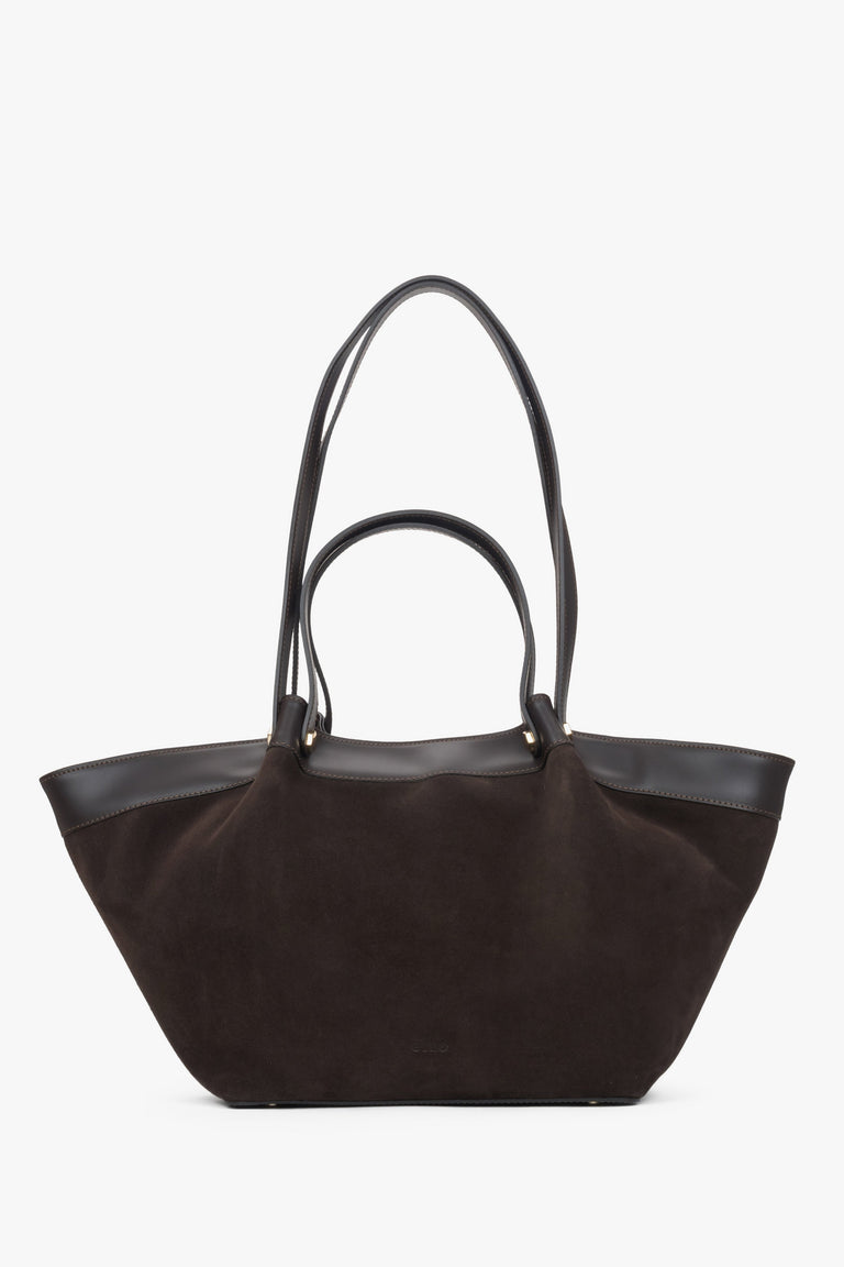 Women’s dark brown shopper bag crafted from Premium Italian genuine velour, Estro.