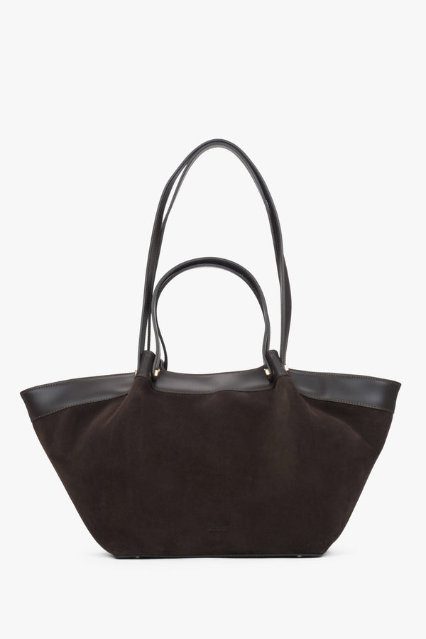 Women’s dark brown shopper bag crafted from Premium Italian genuine velour, Estro.