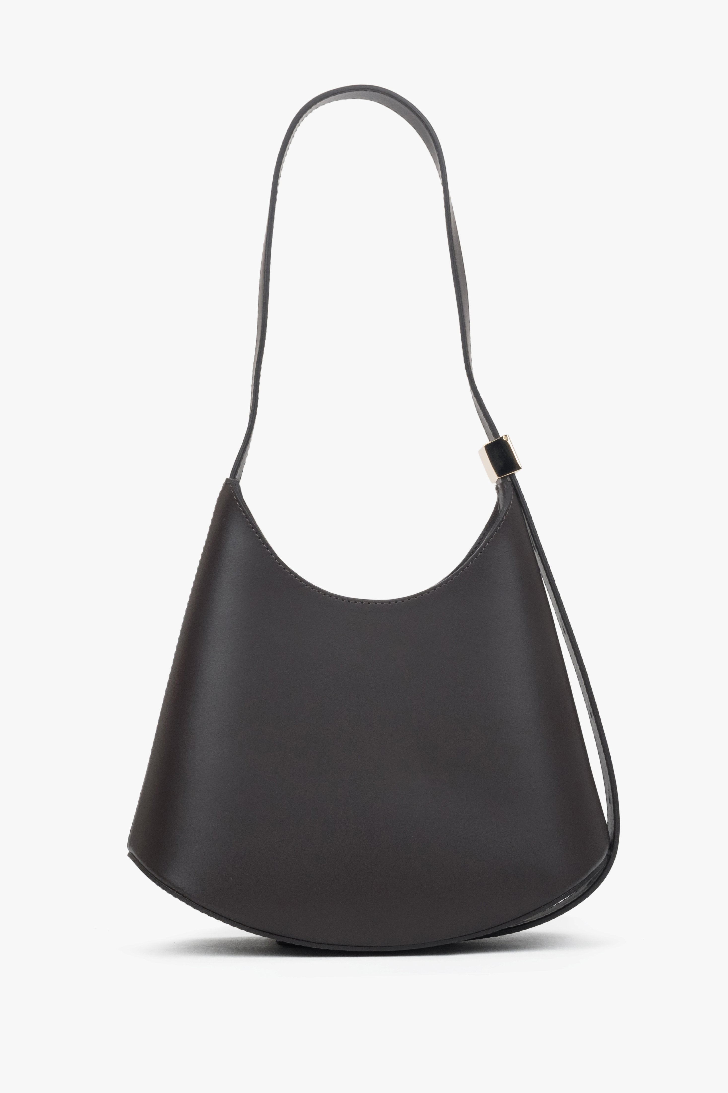 Women's dark brown shoulder bag made of Premium Italian genuine leather, Estro.