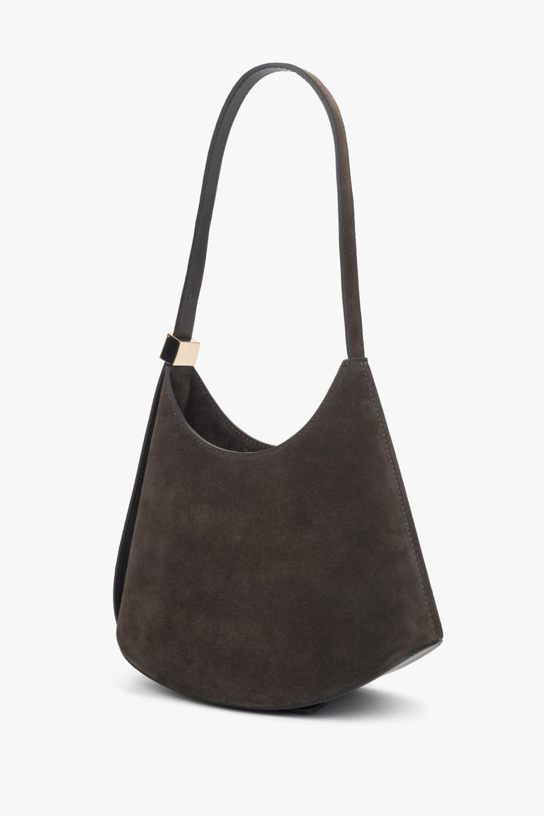 Dark brown shoulder bag made of Italian genuine velour.