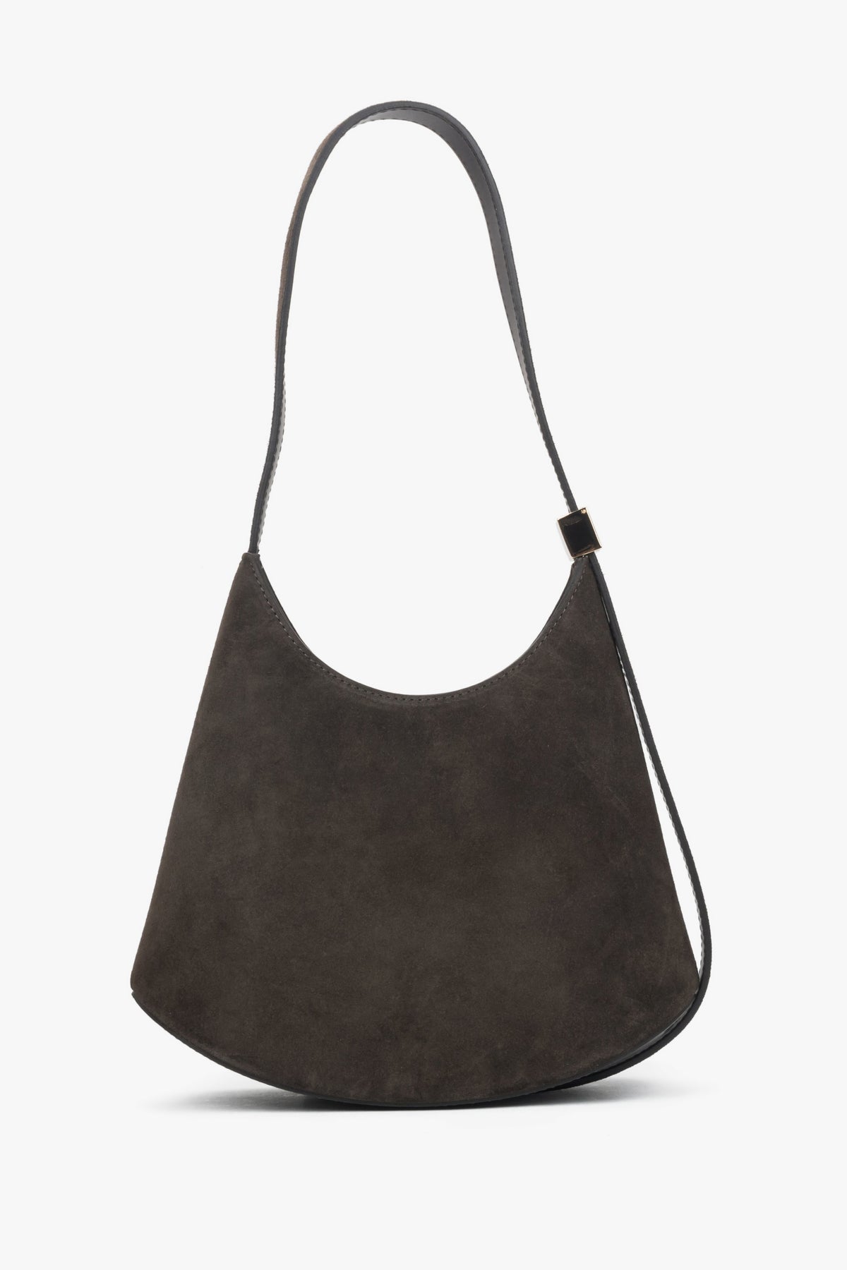 Dark brown shoulder bag made of Italian genuine velour, Estro.
