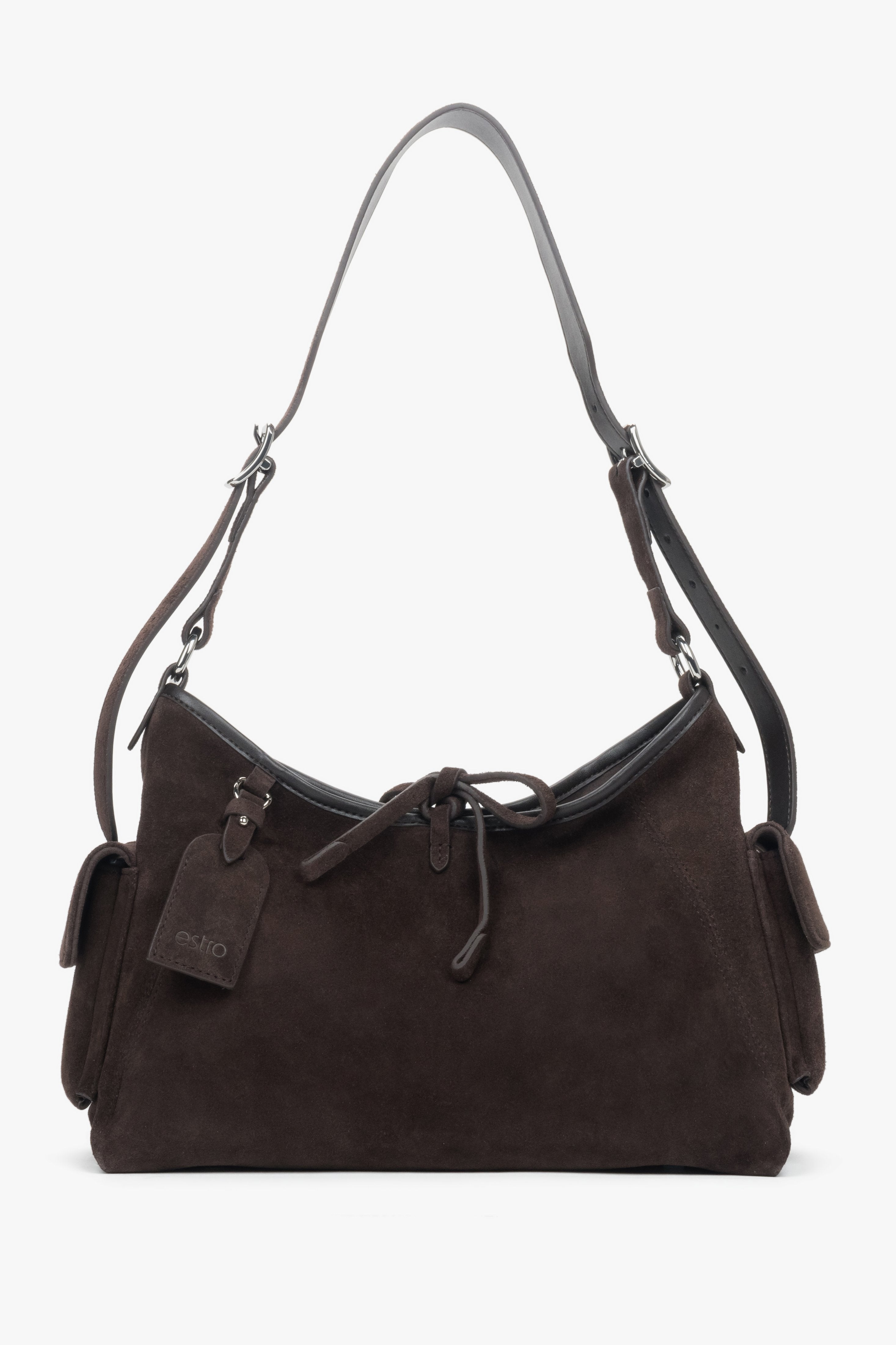Women's Dark Brown Shoulder Bag in Soft Genuine Velour Estro ER00118932.