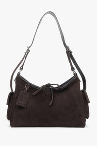 Women's Dark Brown Shoulder Bag in Soft Genuine Velour Estro ER00118932.