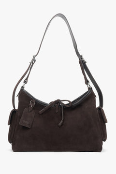 Women's Dark Brown Shoulder Bag in Soft Genuine Velour Estro ER00118932.